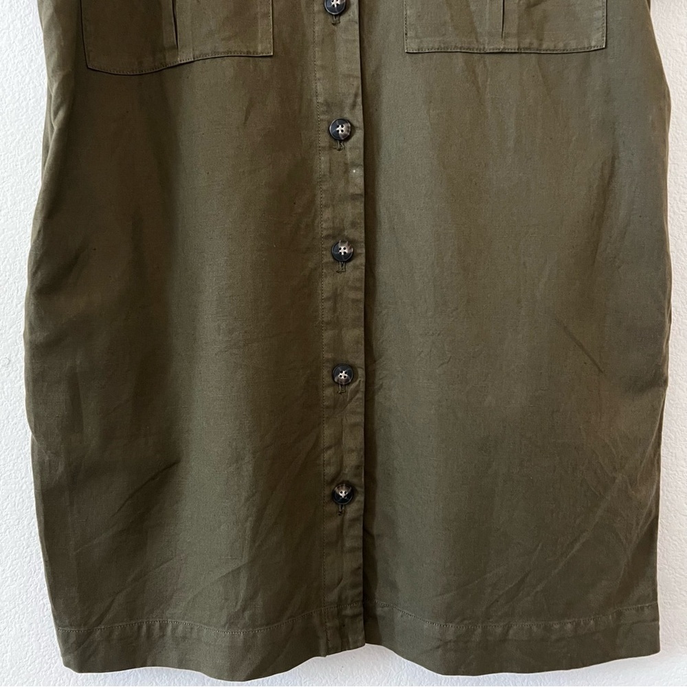 Faherty Linen Blend Palos Verdes Shirt Dress Olive Green Utility Coastal SZ L - Picture 7 of 16